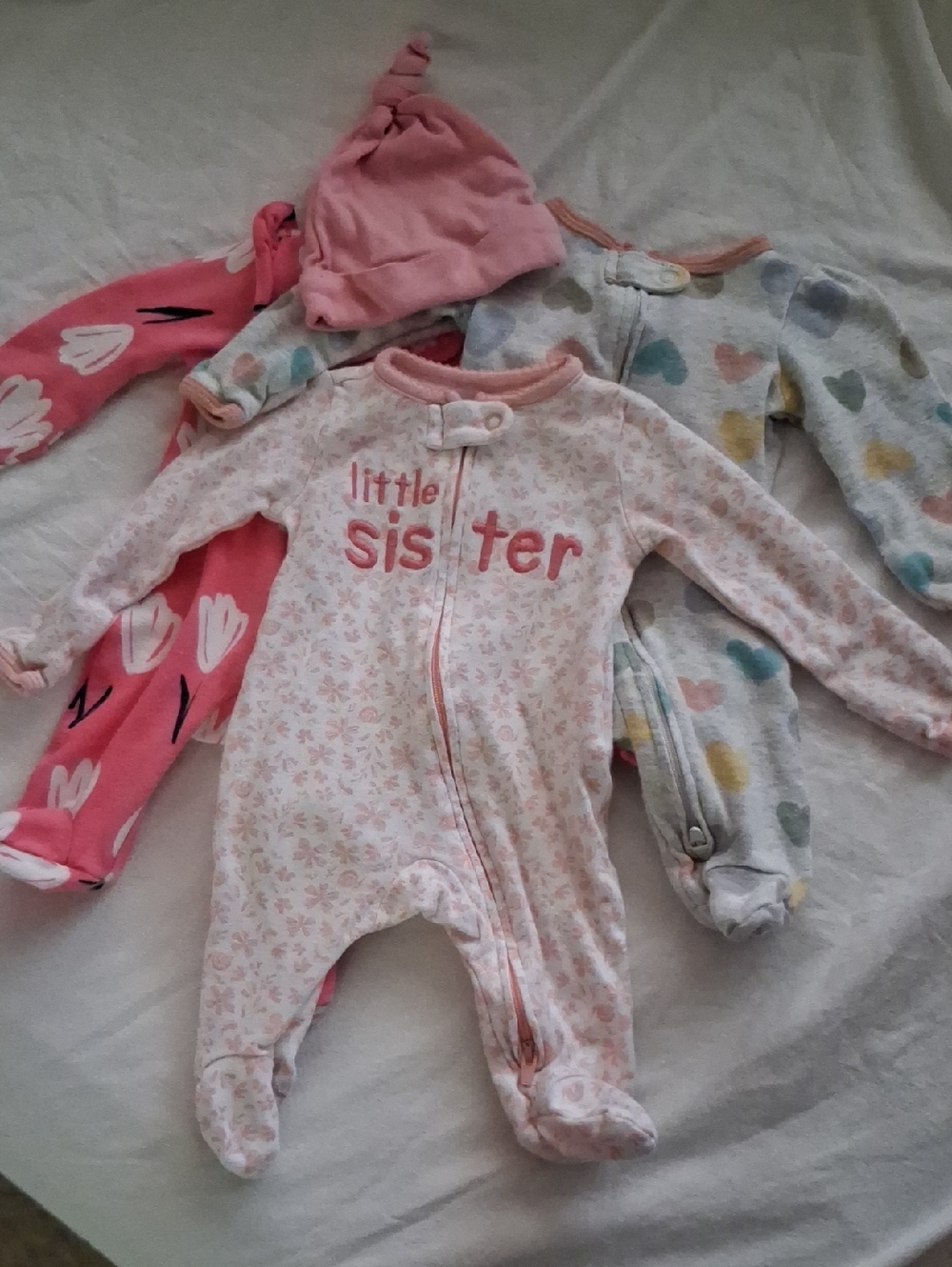 Carter's Pink Floral "Little Sister" Footed One-Piece Sleeper Bundle